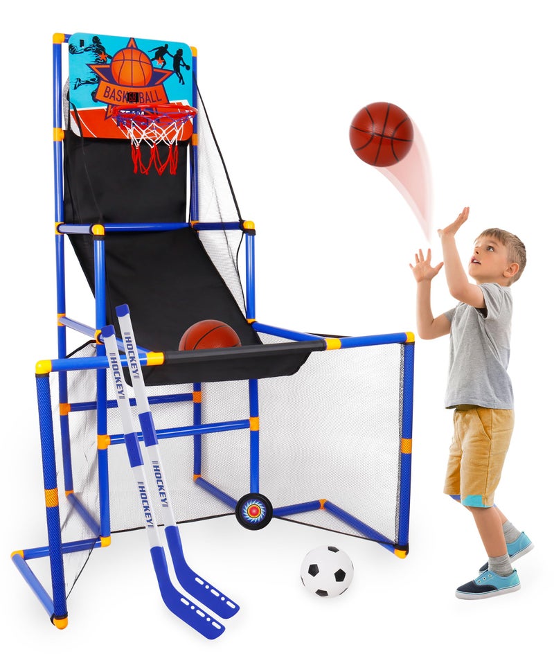 Surpop Kids Basketball Hoop Arcade Game with 4 Balls and Infrared Scoring Indicator Basketball Football Hockey 3in1 Toy Sports Game for Kids 3 - Image 3