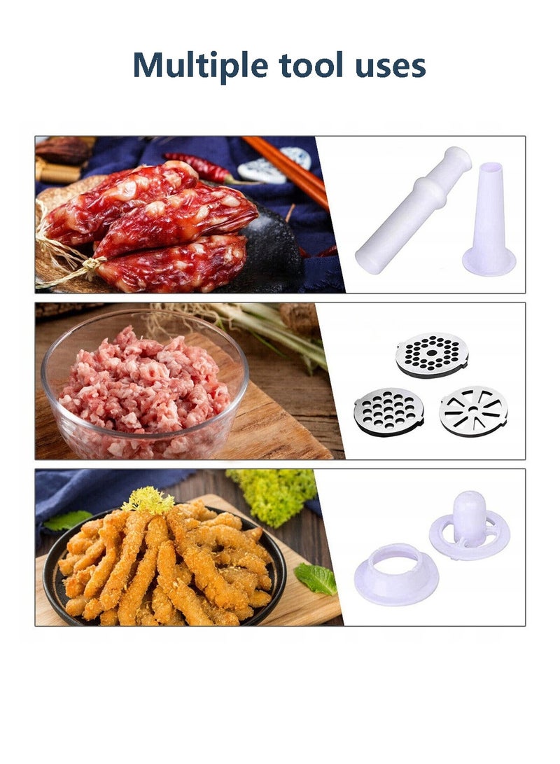 ET-LIFE Meat Grinder, Meat Mincer, Metal Cutting Plates/Accessories/Metal Gears/Stainless Steel Blades for Grinding Meat, Fish, Vegetable, Sausage Maker M2 White - Image 4
