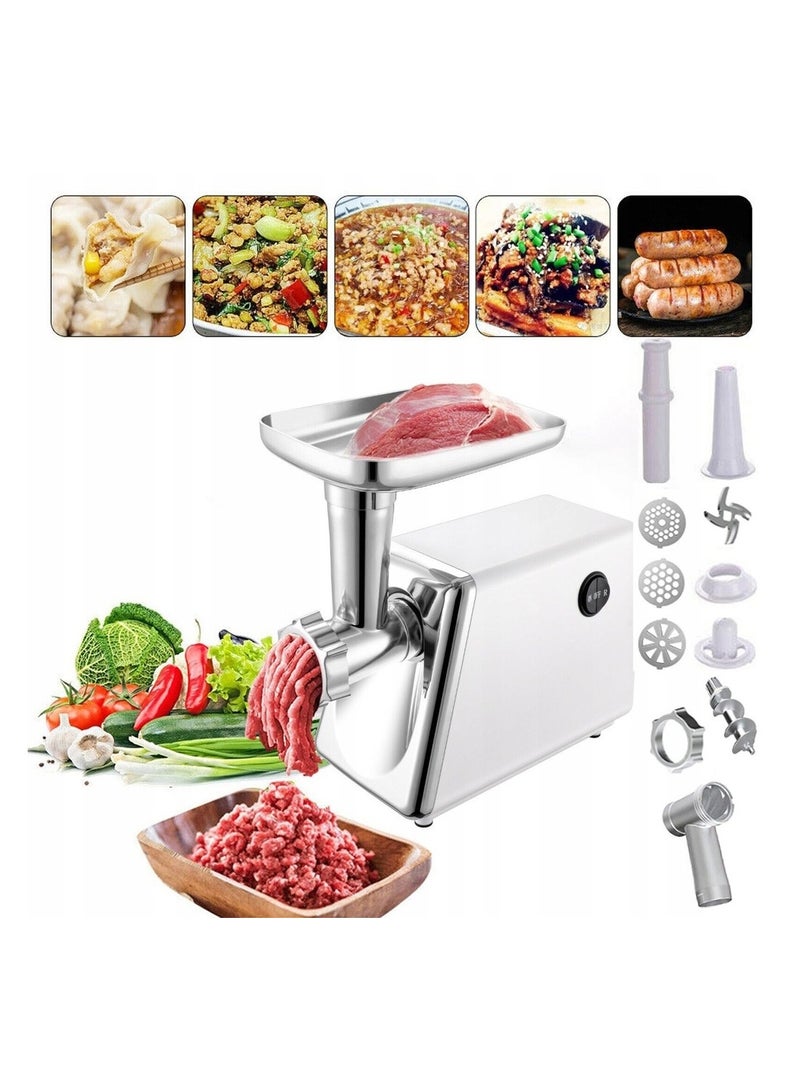 ET-LIFE Meat Grinder, Meat Mincer, Metal Cutting Plates/Accessories/Metal Gears/Stainless Steel Blades for Grinding Meat, Fish, Vegetable, Sausage Maker M2 White - Image 3
