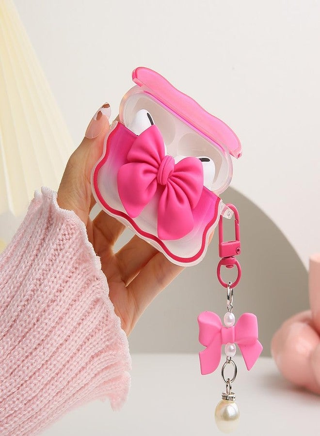 QLD COVER Compatible with Apple AirPods Pro 2 Generation 2022 Case Cover, Cute 3D Bow Tie Design Shockproof Soft Clear TPU Kawaii AirPods Pro2 Protector with Keychain for Women Girls, Bow Rose - Image 5