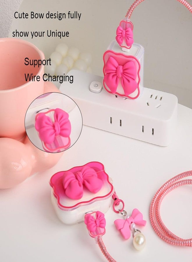 QLD COVER Compatible with Apple AirPods Pro 2 Generation 2022 Case Cover, Cute 3D Bow Tie Design Shockproof Soft Clear TPU Kawaii AirPods Pro2 Protector with Keychain for Women Girls, Bow Rose - Image 4