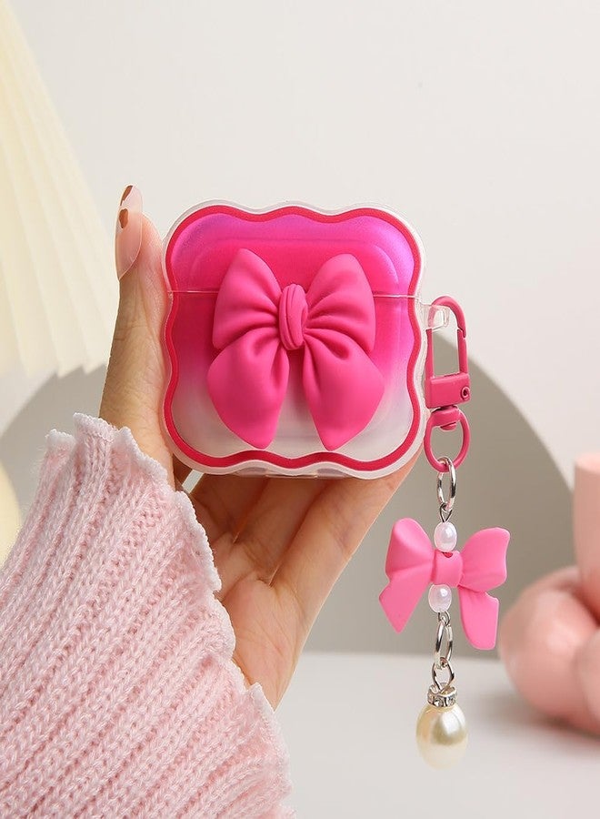 QLD COVER Compatible with Apple AirPods Pro 2 Generation 2022 Case Cover, Cute 3D Bow Tie Design Shockproof Soft Clear TPU Kawaii AirPods Pro2 Protector with Keychain for Women Girls, Bow Rose - Image 1