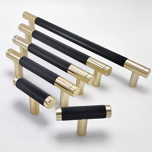 Westablize 2 Pack 3 3/4 Inch 96 mm Bar Cabinet Pulls Gold and Black Knurled Handles for Brushed Gold Drawer Pulls Cupboard Aluminum Handles - Image 2