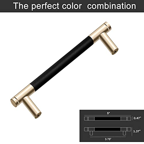 Westablize 2 Pack 3 3/4 Inch 96 mm Bar Cabinet Pulls Gold and Black Knurled Handles for Brushed Gold Drawer Pulls Cupboard Aluminum Handles - Image 4