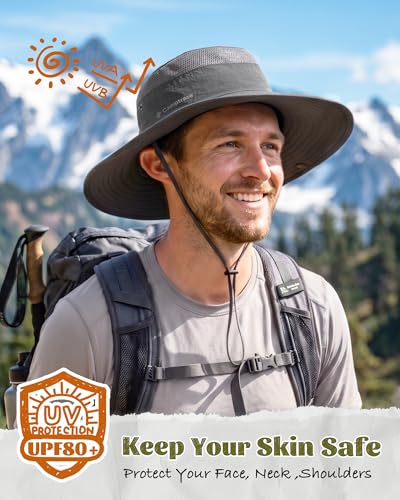 Camptrace Sun Hats for Men Women Breathable Wide Brim Fishing Hat Hiking Summer UV Protection Bucket Hats UPF 80 Dark Grey - Image 3