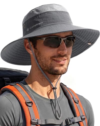 Camptrace Sun Hats for Men Women Breathable Wide Brim Fishing Hat Hiking Summer UV Protection Bucket Hats UPF 80 Dark Grey - Image 1