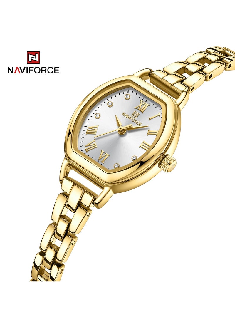 NAVIFORCE Elegant Women's Quartz Watch Classic Tonneau-Shaped Dial with Roman Numerals Stainless Steel Bracelet Sparkling Hour Markers Fashionable Timepiece for Everyday Wear and Special Occasions  - Image 2