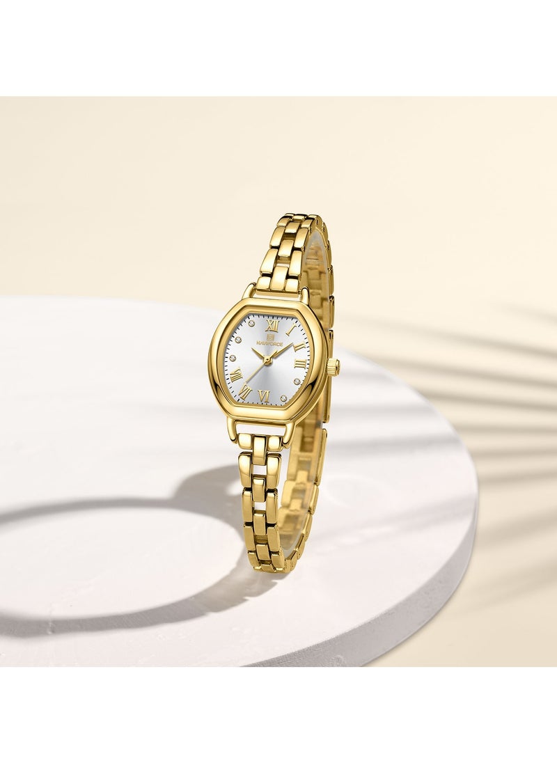 NAVIFORCE Elegant Women's Quartz Watch Classic Tonneau-Shaped Dial with Roman Numerals Stainless Steel Bracelet Sparkling Hour Markers Fashionable Timepiece for Everyday Wear and Special Occasions  - Image 3