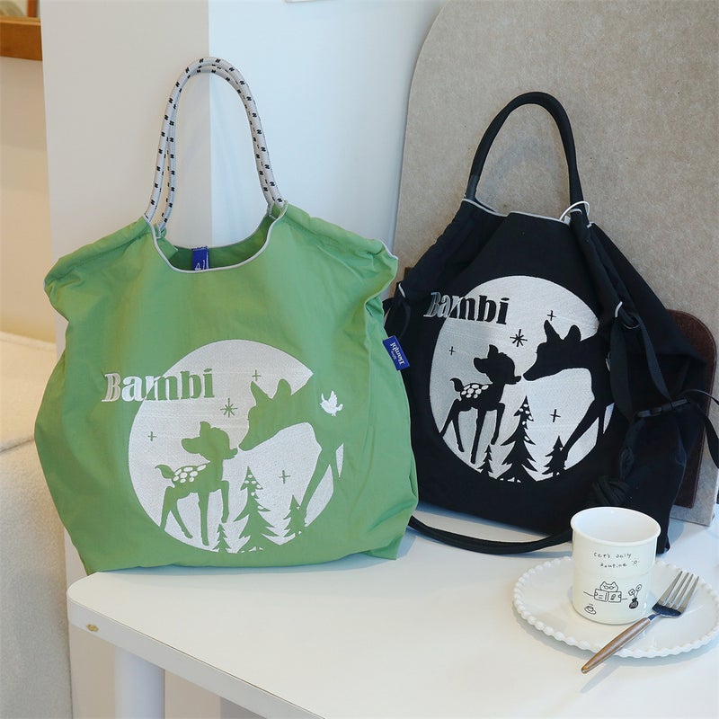 Bambi Fawn Internet Celebration Embroidered Shopping Bag Women'S Cartoon Fashion Environmental Protection Leisure All-Match Early Eight-Pass Shoulder Bag Trendy - Image 5