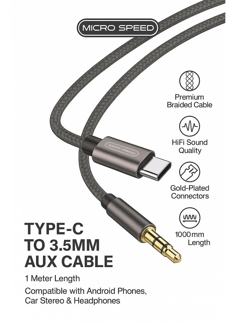 micro speed Type-C to 3.5mm AUX Audio Cable 1M – Premium Braided HiFi Sound Cord – Compatible with Android Phones, Car Stereo & Headphones - Image 5