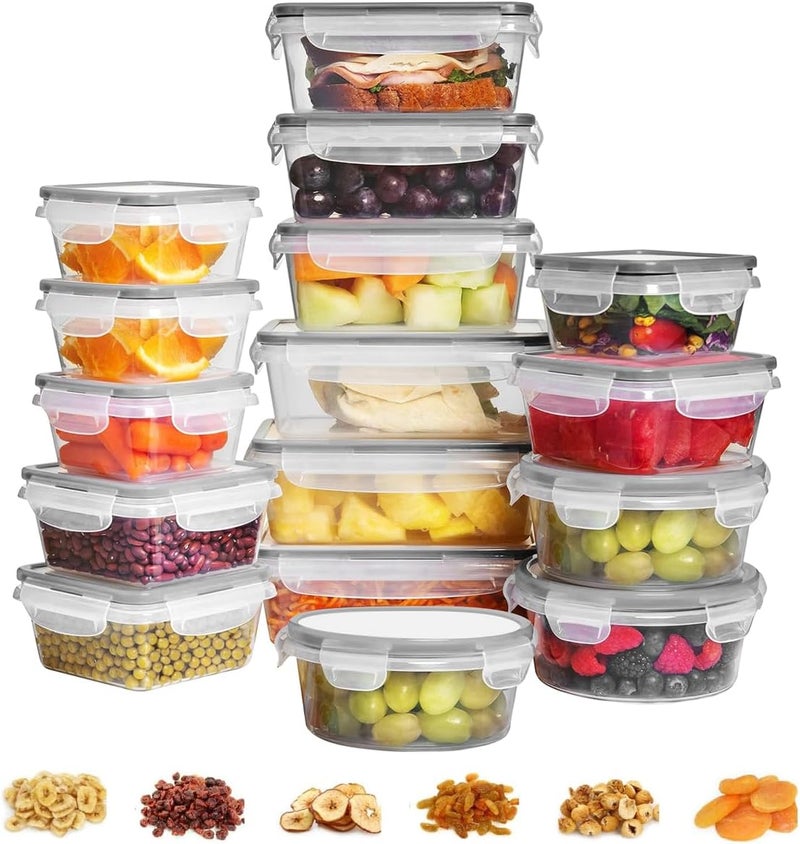 gluckluz 16pcs Refrigerator Organizer Bins with Lids,Fresh Produce Saver Stackable 5 Sizes Fridge Food Storage Containers Clear Freezer Kitchen Box with Covers Kit for Indoor Outdoor Picnic Organizers - Image 1