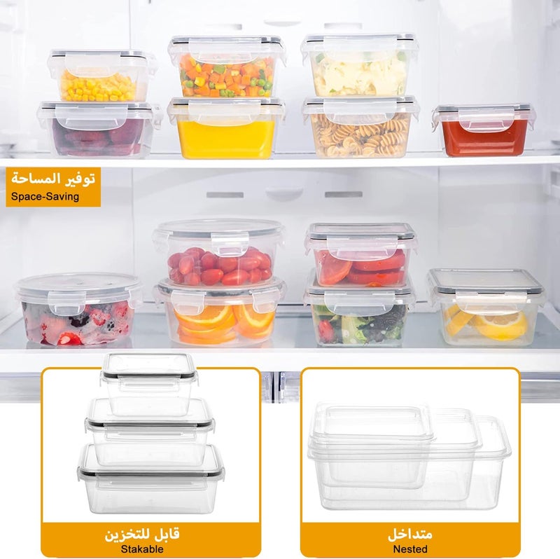 gluckluz 16pcs Refrigerator Organizer Bins with Lids,Fresh Produce Saver Stackable 5 Sizes Fridge Food Storage Containers Clear Freezer Kitchen Box with Covers Kit for Indoor Outdoor Picnic Organizers - Image 3