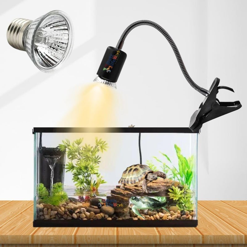 VAYINATO PetzLifeworld 50W Black Reptile Heat Lamp Turtle Lights with Clip, UVA UVB Bulbs Aquarium Basking Lamp Adjustable Holder and Intensity Suitable for Birds During Winter and Reptiles - Image 1