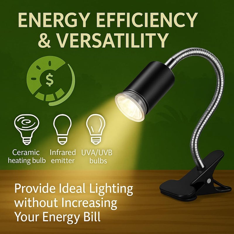 VAYINATO PetzLifeworld 50W Black Reptile Heat Lamp Turtle Lights with Clip, UVA UVB Bulbs Aquarium Basking Lamp Adjustable Holder and Intensity Suitable for Birds During Winter and Reptiles - Image 4