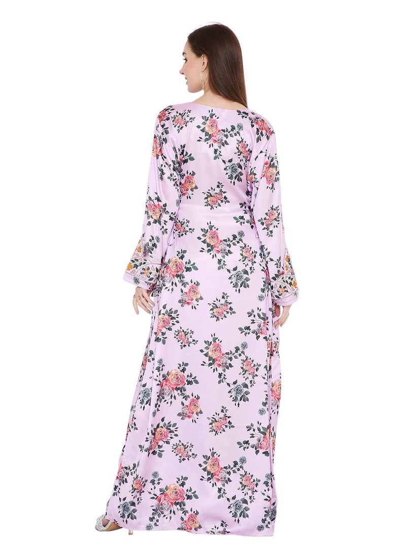 HANA & SARA VIBRANT COLOUR HAND BEADED FARASHA KAFTAN UNIQUE FLORAL PRINTED ARABIC KAFTAN JALABIYA DRESS  - Image 2