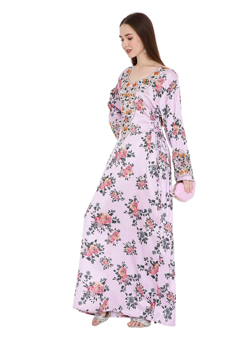 HANA & SARA VIBRANT COLOUR HAND BEADED FARASHA KAFTAN UNIQUE FLORAL PRINTED ARABIC KAFTAN JALABIYA DRESS