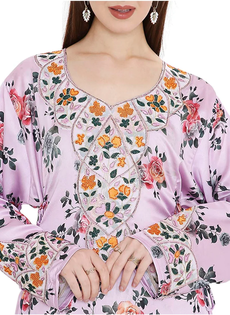 HANA & SARA VIBRANT COLOUR HAND BEADED FARASHA KAFTAN UNIQUE FLORAL PRINTED ARABIC KAFTAN JALABIYA DRESS