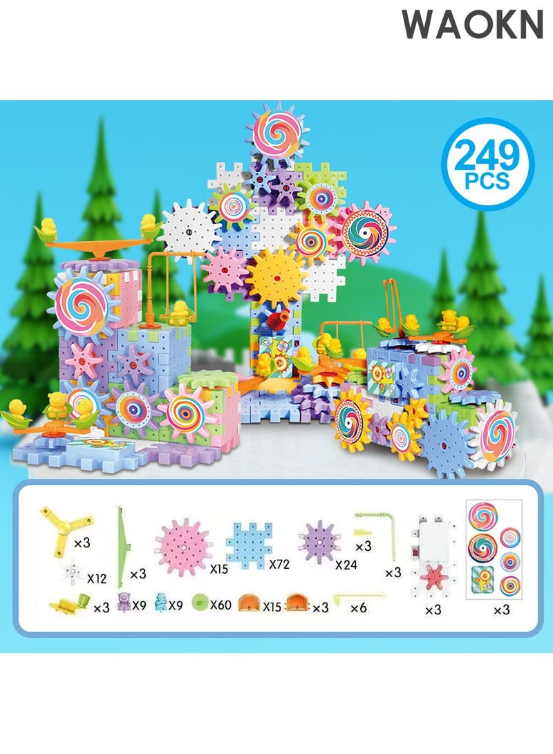 دبليو أيه أو كي أن مجموعة ألعاب مكعبات البناء الكهربائية، ٢٤٩ قطعة، ألعاب تعليمية، ألعاب مكعبات بناء، موارد تعليمية، مجموعة تروس، تروس دوارة آلية، مكعبات تعليمية يدوية الصنع، هدية عيد ميلاد للأطفال. - Image 1