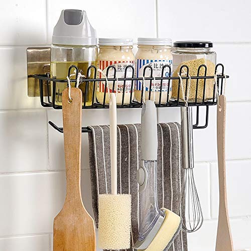 Koyet Stainless Steel Wall Mounted Hanging Storage Holder with Towel and Tissue Rack Kitchen Wall Spice Rack Shower Caddy for Bathroom and Kitchen Stand Black - Image 4