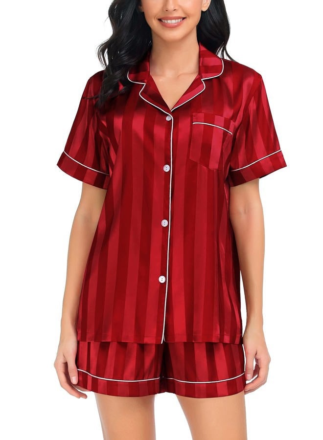 SWOMOG Womens Satin Pajamas Sets Short Sleeve Button-Down Sleepwear Two-Piece PJs Sets Loungewear - Image 2