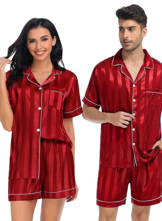 SWOMOG Womens Satin Pajamas Sets Short Sleeve Button-Down Sleepwear Two-Piece PJs Sets Loungewear - Image 1