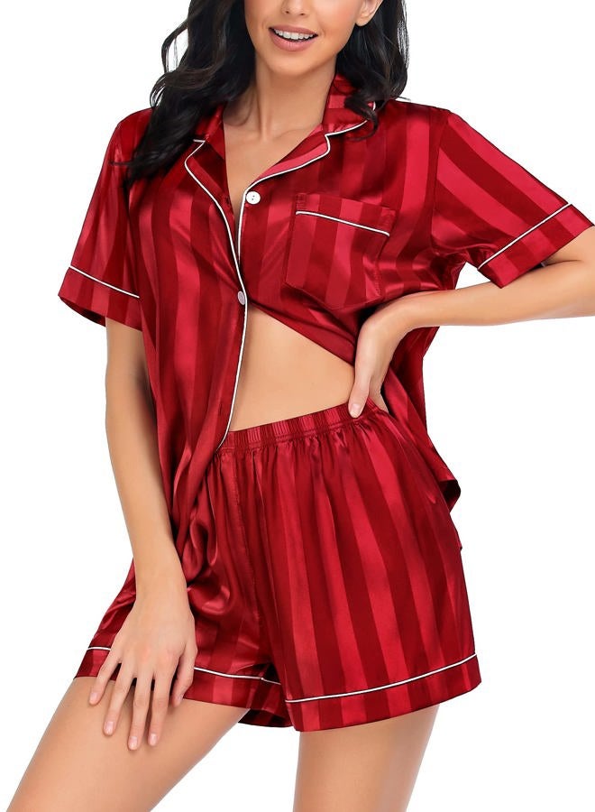 SWOMOG Womens Satin Pajamas Sets Short Sleeve Button-Down Sleepwear Two-Piece PJs Sets Loungewear - Image 3