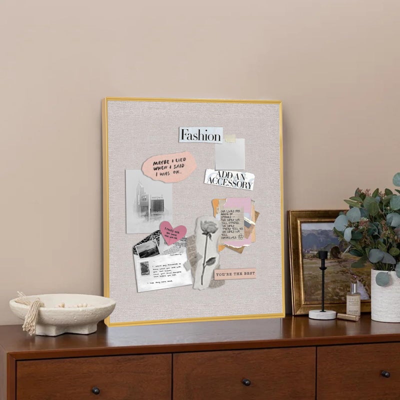 Aitakatta Bulletin Board with Golden Aluminum Frame, Oatmeal White Fabric Cork Board for Walls, 17 x 13 inches Pin Board with Push Pins for Office Home(G-AL,Fabric,4333) - Image 3