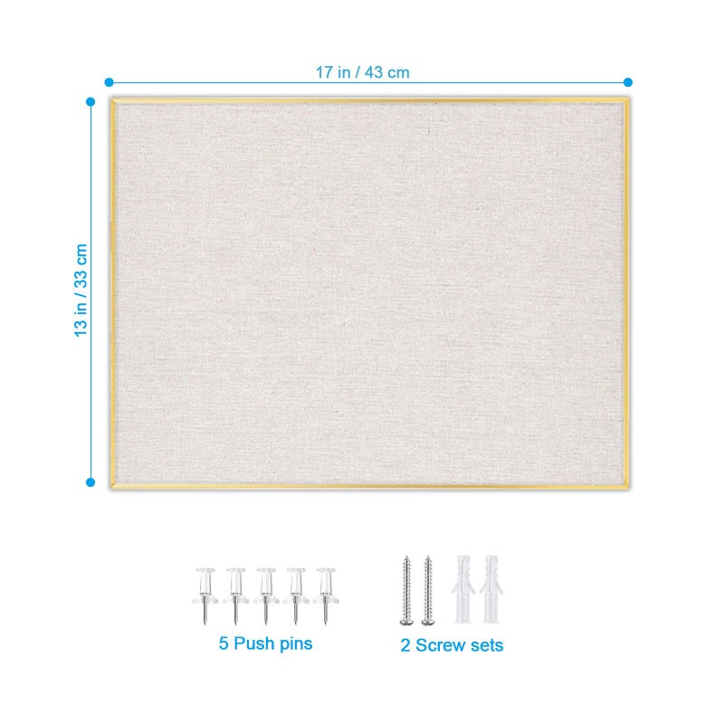 Aitakatta Bulletin Board with Golden Aluminum Frame, Oatmeal White Fabric Cork Board for Walls, 17 x 13 inches Pin Board with Push Pins for Office Home(G-AL,Fabric,4333) - Image 2