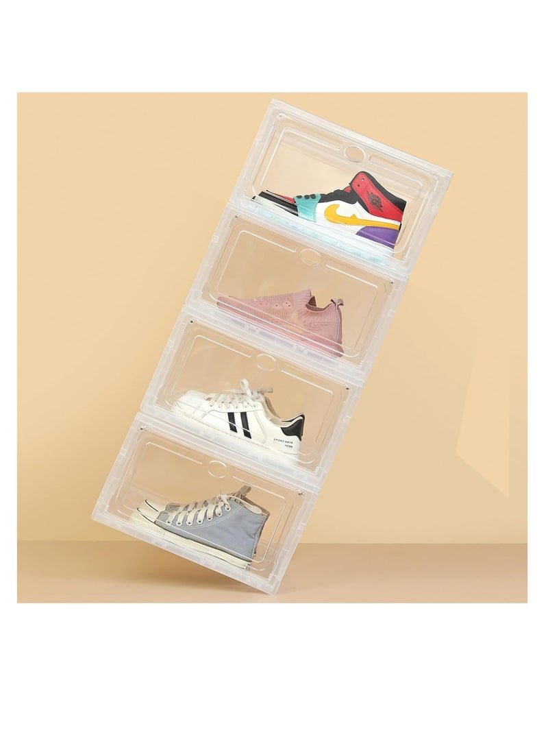 Generic Large Clear Shoe Storage Boxes with Acrylic Door, Side Open Stackable Boxes for Closet, Foldable Space-Saving Shoe Rack Boot Container Plastic Shoe Box 4 Pack - Image 1