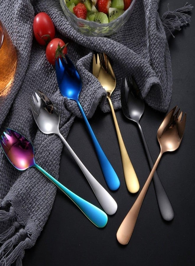 DPWOUM Vintage Stainless Steel 2-in-1 Sporks Salad Forks, 6.5-inch Dessert Spoons, Long Handle Fruit Appetizer Forks (Gold) - Image 5