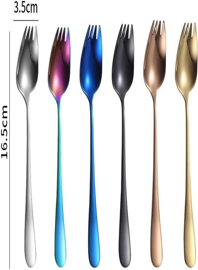 DPWOUM Vintage Stainless Steel 2-in-1 Sporks Salad Forks, 6.5-inch Dessert Spoons, Long Handle Fruit Appetizer Forks (Gold) - Image 2