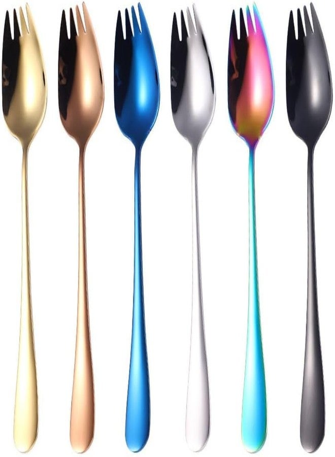 DPWOUM Vintage Stainless Steel 2-in-1 Sporks Salad Forks, 6.5-inch Dessert Spoons, Long Handle Fruit Appetizer Forks (Gold) - Image 4