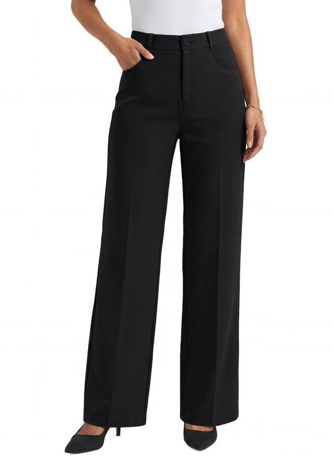 LILLUSORY Women Straight Leg Dress Pants High Waisted Business Casual Work Trousers with Pockets, Black, 8 - Image 1