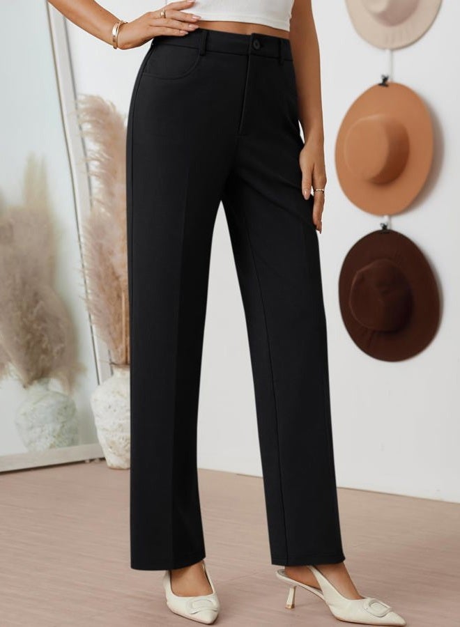 LILLUSORY Women Straight Leg Dress Pants High Waisted Business Casual Work Trousers with Pockets, Black, 8 - Image 4