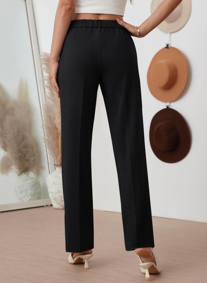 LILLUSORY Women Straight Leg Dress Pants High Waisted Business Casual Work Trousers with Pockets, Black, 8 - Image 3