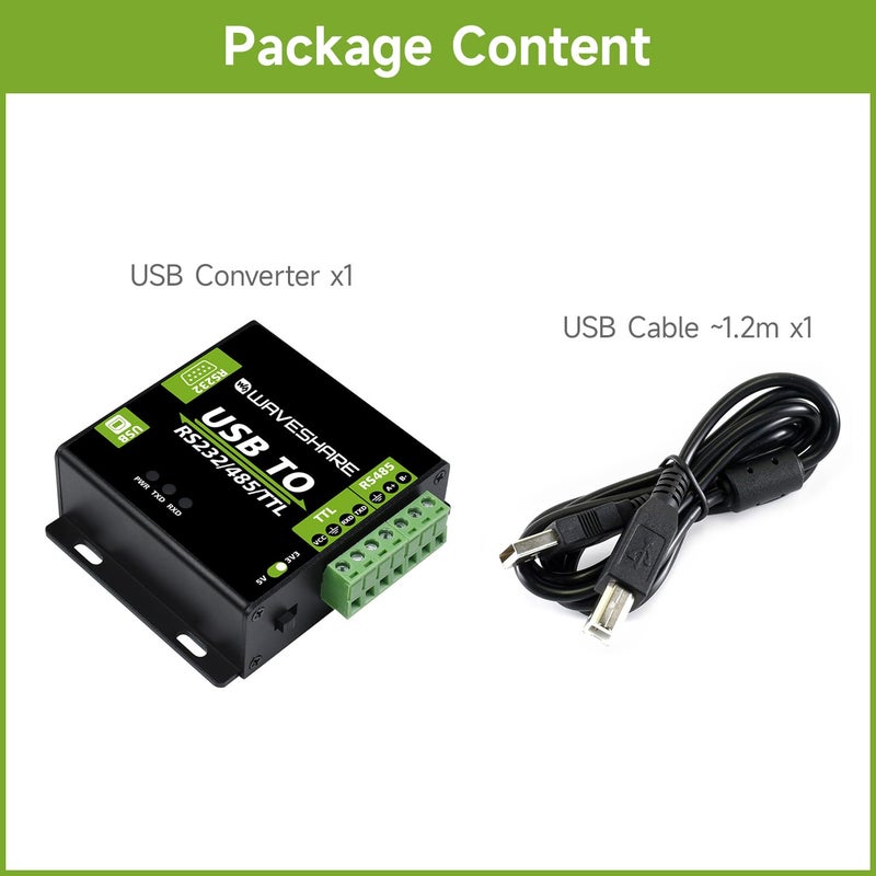 Waveshare USB to RS232 / RS485 / TTL Industrial Isolated Converter with Original FT232RL Embedded Protection Circuits and Aluminium Alloy Enclosure for Industrial Control Equipments - Image 2