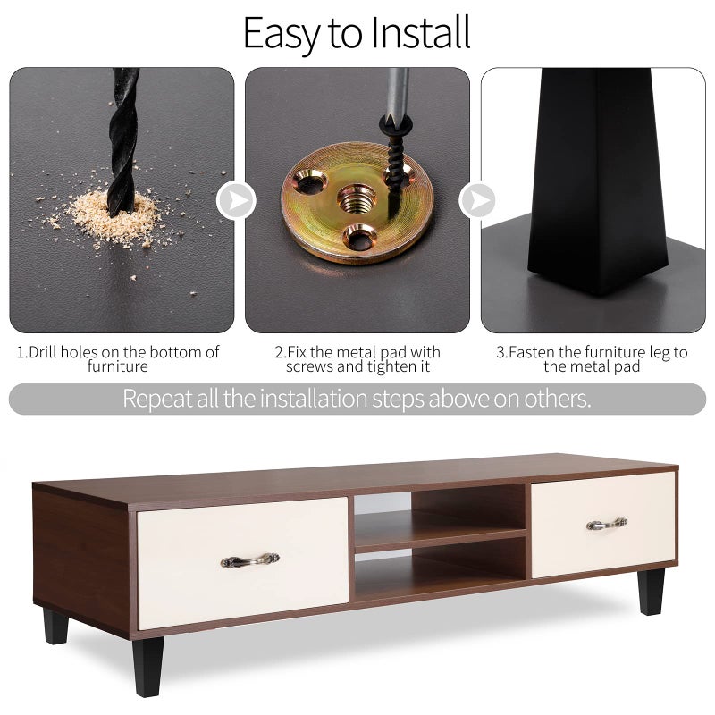 Turstin Set Of 8 Furniture Legs 6 Inch Square Solid Wood Couch Legs Replacement Sofa Legs Mid Century Furniture Feet For Armchair Bed Dresser Cabinet Include Installation Hardware Black - Image 4
