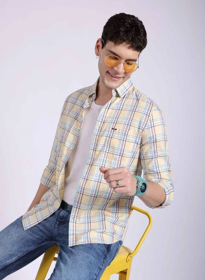 The Indian Garage Co Men Slim Fit Checkered Full Sleeves Cutaway Collar Casual Shirt