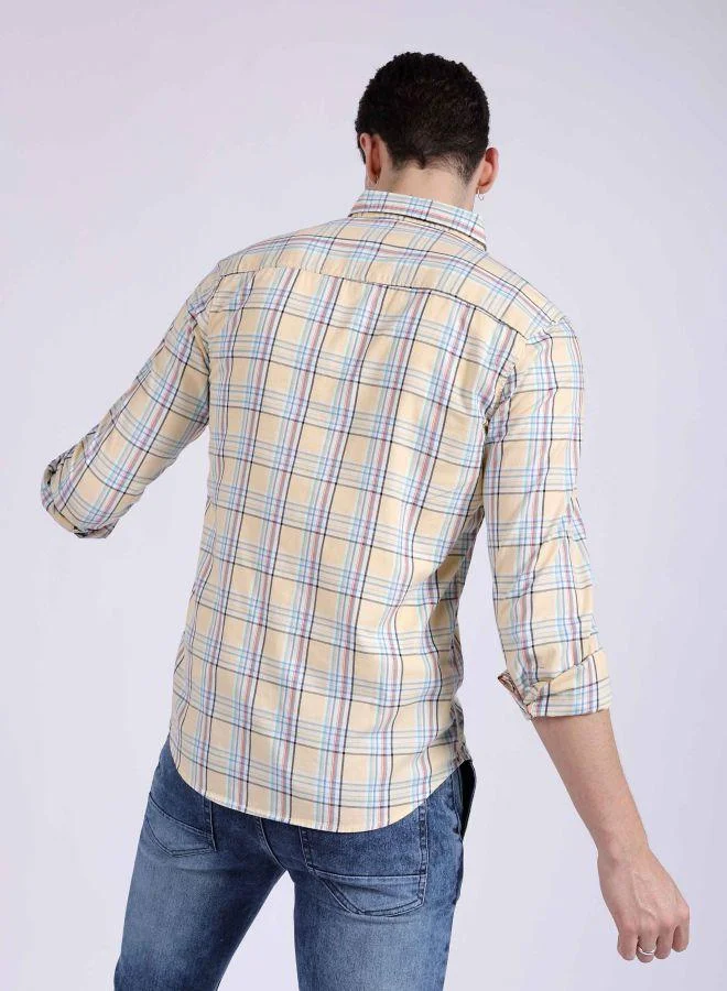 The Indian Garage Co Men Slim Fit Checkered Full Sleeves Cutaway Collar Casual Shirt