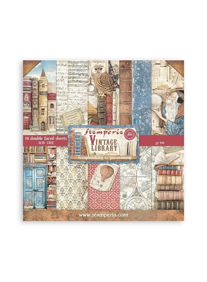 STAMPERIA 8" x 8" Paper Pad Vintage Library - Image 1