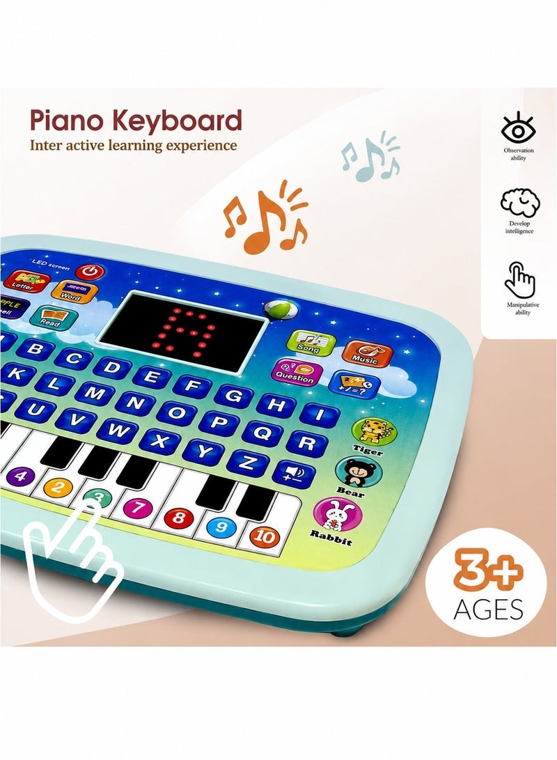 Capstro LED Screen Kids Learning Tablet with Dual Functionality – ABC, Words, Quiz, Piano Keys, Numbers 1–10 & Animal Sounds | Interactive Early Educational Electronic Pad for Boys & Girls – Mint Green - Image 2