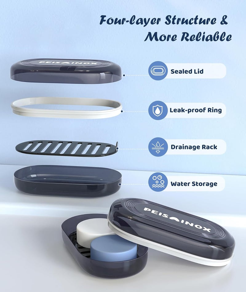 Doter Leakproof Travel Soap Dish with Lid - Draining Soap Bar Holder for Bathroom, Shower, Gym, School, Camping, Vacation, Outdoor - Image 3