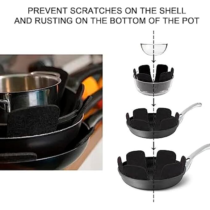 MUNSKT 6 Piece Pot Pan Protectors For Stacking Larger Thicker Saucepan Protectors Of 3 Sizes Adjustable Felt Thermal Insulation Mat AntiSkid Reusable Kitchen Accessories - Image 5