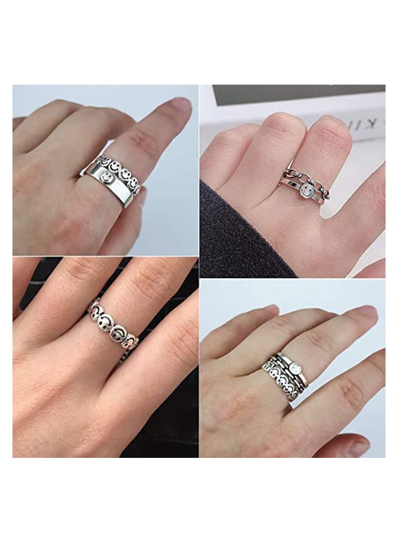 Excefore 3 Pcs Smiley Face Ring Set, Adjustable Vintage Silver Smiling Happy Funny Rings Adjustable Open Knuckle Ring Smiling Face Rings for Women Men  - Image 3