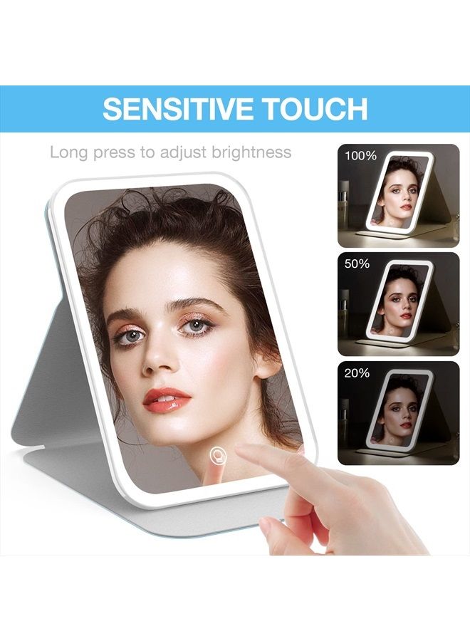 Kintion Travel Makeup Mirror, Portable LED Lighted Makeup Mirror, 360° Rotation Touch Screen Vanity Mirror, 3-Color Dimmable Lighting, Rechargeable Tabletop Folding Cosmetic Mirror, Blue - Image 4