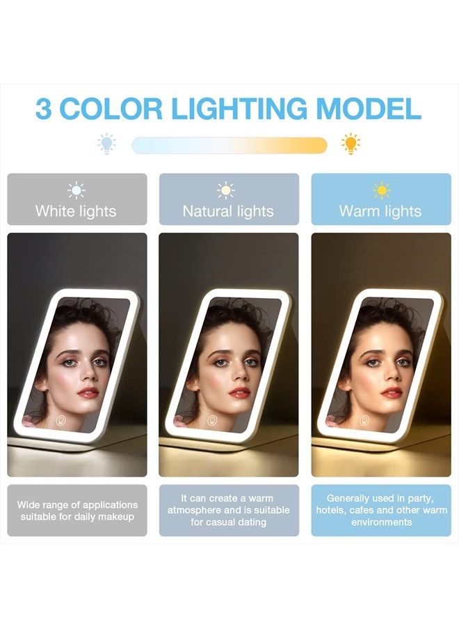 Kintion Travel Makeup Mirror, Portable LED Lighted Makeup Mirror, 360° Rotation Touch Screen Vanity Mirror, 3-Color Dimmable Lighting, Rechargeable Tabletop Folding Cosmetic Mirror, Blue - Image 3