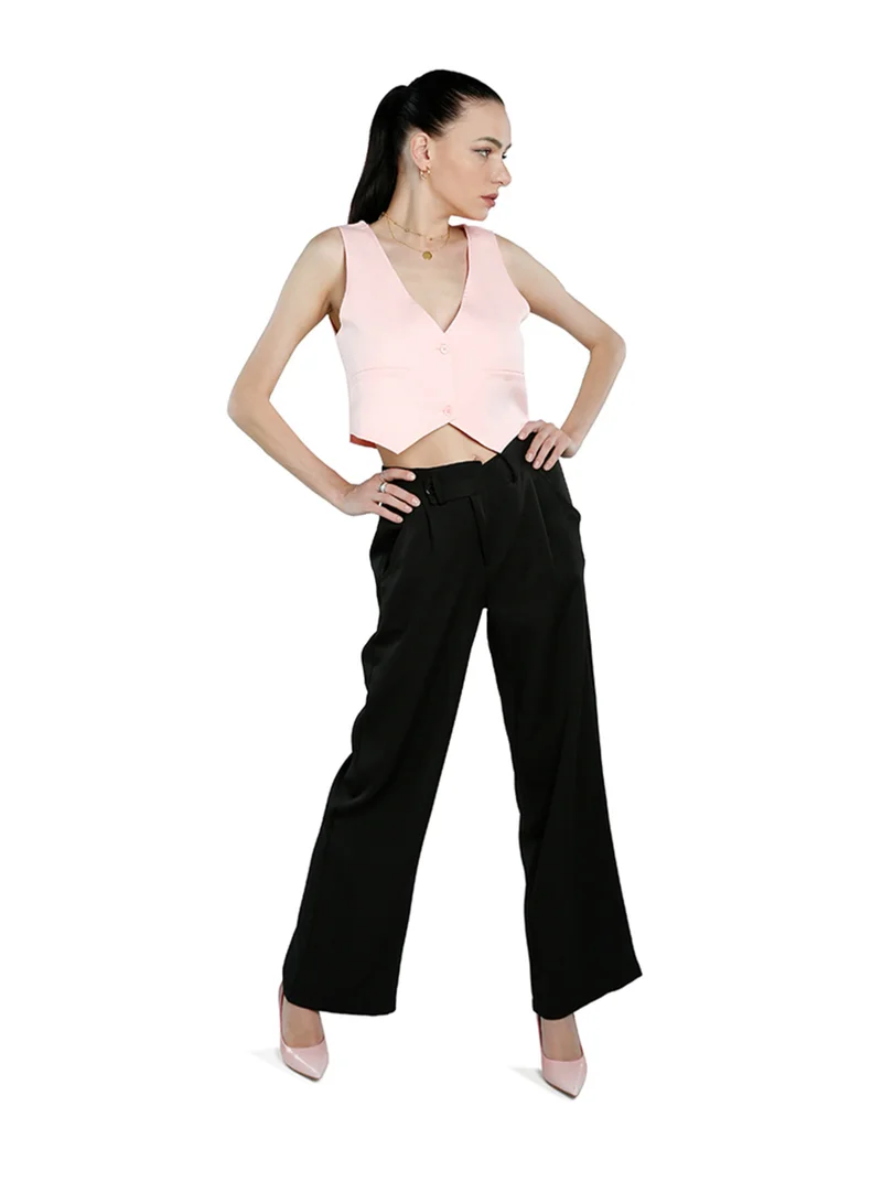 London Rag  Pink Solid Button Down Vest  | Best Price UAE