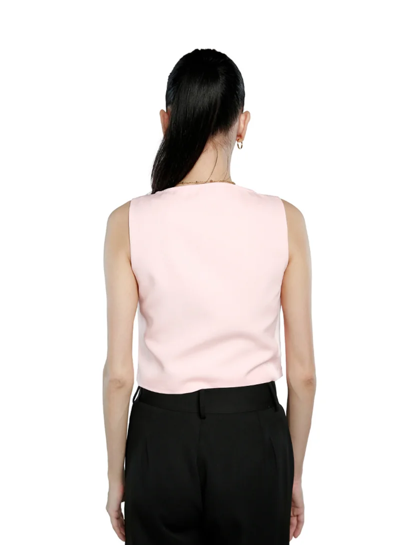 London Rag  Pink Solid Button Down Vest  | Best Price UAE