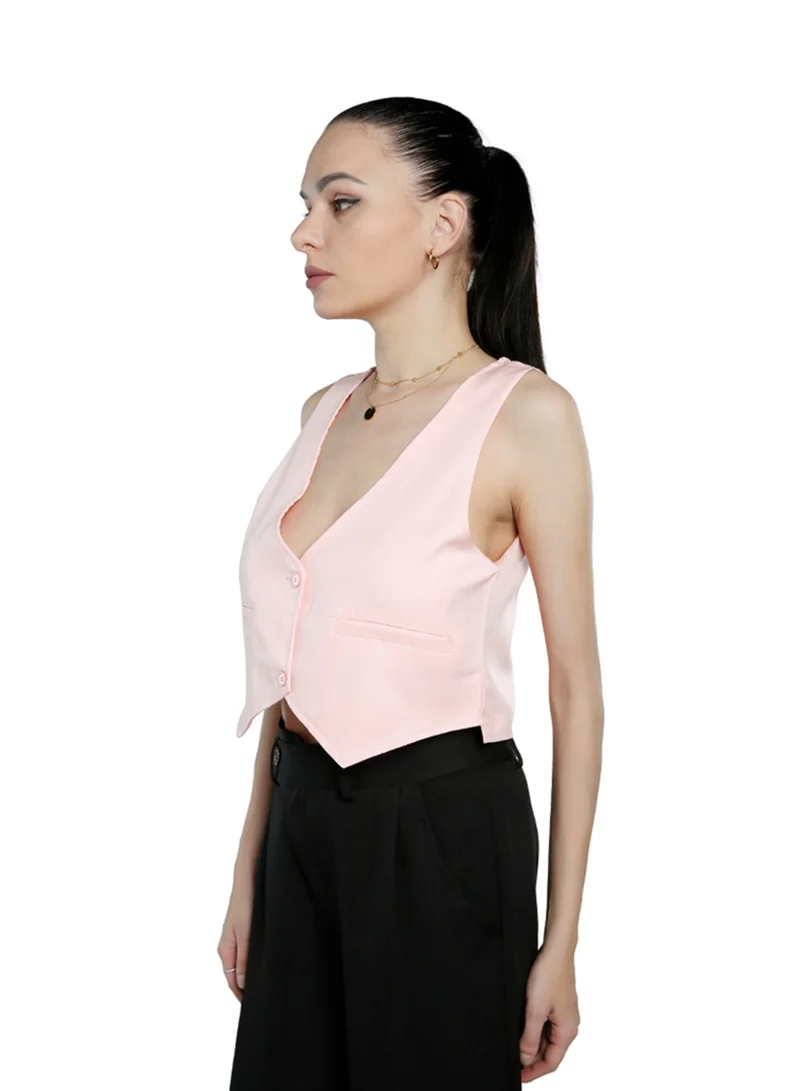 London Rag  Pink Solid Button Down Vest  | Best Price UAE