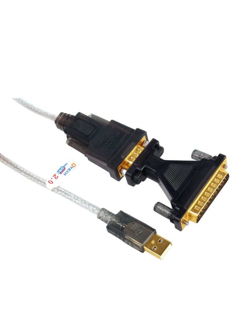 DTech - DTECH 6 Feet USB to RS232 DB9 / DB25 Serial Port Adapter Cable For 9 Pin or 25 Pin Serial COM Port Connect PC - Image 1